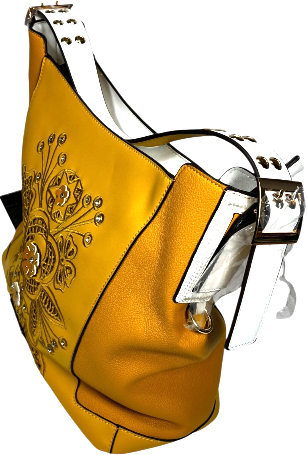 Nicole Lee Hobo Bag with Laser Cut and Embroidery Yellow + Pouch & Dust Bag NWT Item image 7