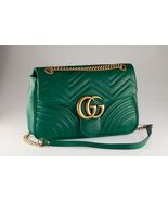 Gucci Gg M Marmont Matelasse Grün Leder Schultertasche Gold Hw Schutzbeutel - $2,518.42