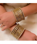 Bollywood Indian Gold Plated Bracelet Kundan Bangles 16 chudi Kada Jewel... - £21.67 GBP