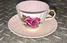 Vintage Adderley Bone China Teacup &amp; Saucer Roses, Gilt Pink/Salmon England - £17.40 GBP