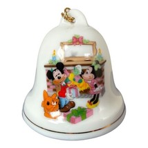 Mickey Minnie Pluto Disney 2” White Porcelain Christmas Bell Ornament  #008 Kiss - £8.33 GBP