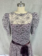 Vtg Lilac Purple All Lace Dropped Waist Shift Party Dress Sz S 1980s doe... - $33.87