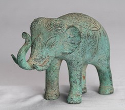 Ancien Khmer Style Bronze Trumpeting Éléphant Statue - 13cm/5 &quot; Grand - $301.50