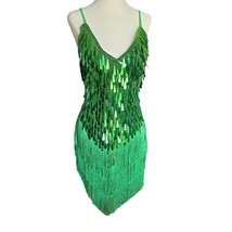 Jerry Beck Flapper Fringe Dress Green Size Small Roaring 20&#39;s Sequin Cosplay - £23.93 GBP