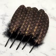 30 Pcs Gold Dipped Black Goose Feathers 6-9 Inch Gold Patterned Black Goose Feat - £16.65 GBP