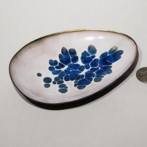 Kareka White Blue Turquoise Enamel on Copper Trinket Dish Bowl CapeCod MA Signed - £39.12 GBP