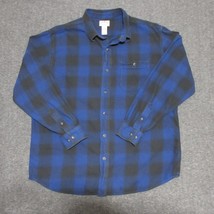 Blue Mountain Men&#39;s Flannel Button Up Shirt Long Sleeve Blue Plaid XLT - $14.26