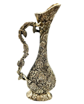 Metallic Grapes Grapevine Pitcher Silver Slender Slim Ewer Vase Decorati... - $32.68