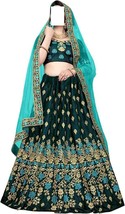 Women&#39;s Satin Semi-Stitched rama color Lehenga Dupatta Choli bridal wedd... - £33.54 GBP