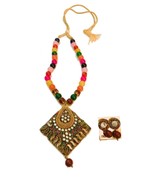 Polki Hydrabaadi Designer Necklace Colorful Beads Set With Earrings - £24.11 GBP