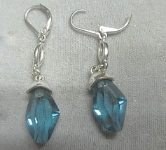 Earrings   428 pierced silver tone danglers with blue stone thumb200