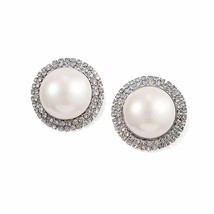 Korea New White Imitation Pearls Round Stud Earrings for Woman  Cz Crystal State - £7.53 GBP
