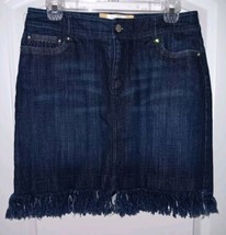 White House Black Market Blanc  Denim Blue Mini Skirt Sz. 6 Fringed Rhin... - $15.76