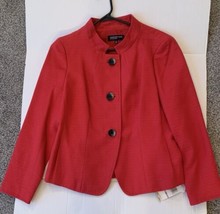 Jones New York Collection Red Cotton Blend Black Button Blazer Jacket Sz 12 - £37.32 GBP