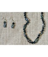 Floral Black Glass Bead Necklace And Earrings Millefiori Style Dark Cott... - $39.60