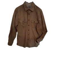 Men small tan color casual long sleeve button up shirt - $11.95