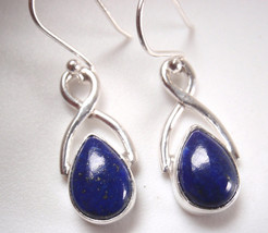 Lapis Lazuli Teardrop 925 Sterling Silver Dangle Wishbone Earrings - £12.26 GBP