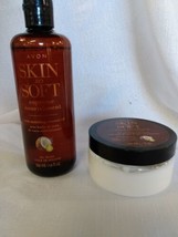  avon skin so soft bath oil 12oz &amp; body souffle 7 oz coconut new, unopened  - $23.38