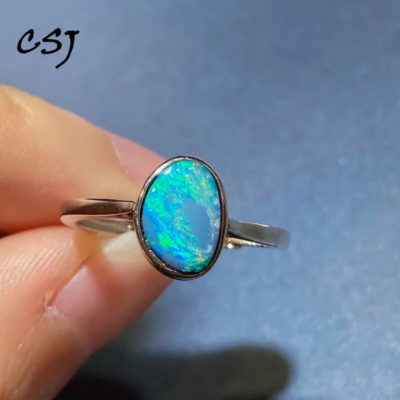 Real Natural Opal Rings Sterling 925 Silver Origin Australia for Women Party Wed - £58.02 GBP