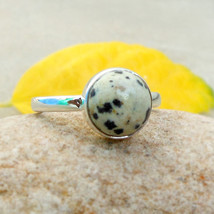 925 Solid Silver Dalmatian Jasper Ring cabochon stone dalmatian Ring Gift for Mo - £21.04 GBP
