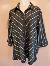 Fred David Woman Size 3X 3/4 Sleeve Black/Blue Striped Blouse Shirt - £10.78 GBP