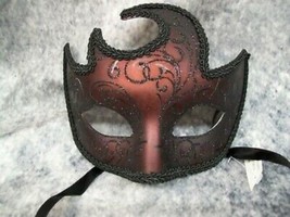 Burgundy Bronze Glitter Eye Mask Midnight Crescent Moon Masquerade Ball Venetian - £8.57 GBP
