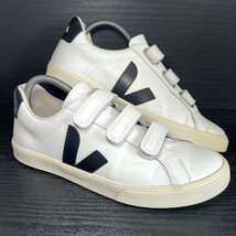 Veja Women’s Esplar Fashion Sneaker Sz 8 White Leather Black Logo Strap ... - $69.25