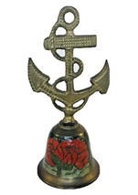 Vintage Brass Enamel Bell Etched Floral And Dragon Fly Anchor Handle India - £19.44 GBP