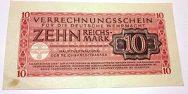 1944 Nazi Germany 10 Reichsmark banknote WEHRMACHT - £15.86 GBP