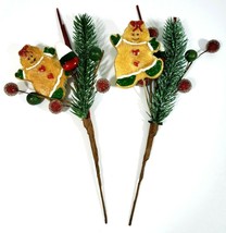 Sugared Gingerbread Ladies and Christmas Candy Picks 9&quot; Long Set of 2 - £8.17 GBP