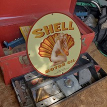 Vintage 1902 Shell Motor Oil Royal Dutch Shell Porcelain Gas & Oil Pump Sign - £98.07 GBP