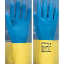 A801 Double Dipped Latex Gauntlet Yellow/Blue, Large - $8.25