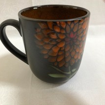 Orange Flower on Brown Ceramic Mug by Gibson Home 12 ounce - £9.39 GBP