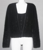 VTG 2-Pc Classiques Beaded Thick Angora Blend Black Cami &amp; Cardigan Wm&#39;s... - £67.93 GBP