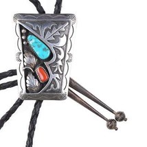 Vintage Tom David Navajo sterling, turquoise, and coral bolo tie - £179.02 GBP