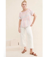 Anthropologie Size S Letty Embroidered Babydoll Top Pastel Colorful Loos... - £27.45 GBP