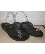 MINNETONKA Mocassins Black Leather Slide On Silverthorne Thong Sandals S... - $31.13 CAD