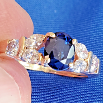 Earth mined Sapphire Diamond Deco Engagement Ring Vintage Gatsby Style Solitaire - £3,391.29 GBP