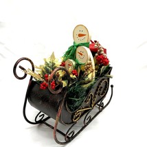 Holiday Floral Arrangement Artificial Flowers Table Decor Christmas Sleigh - £42.07 GBP