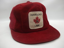 Havelock Lime Patch Hat Damaged VTG K Brand Red Corduroy Snapback Trucker Cap - £14.94 GBP