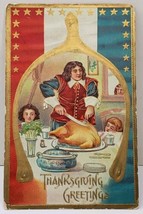 Thanksgiving Patriotic Turkey Gold Wishbone Pretty Dish 1909 Postcard A9 - £7.01 GBP