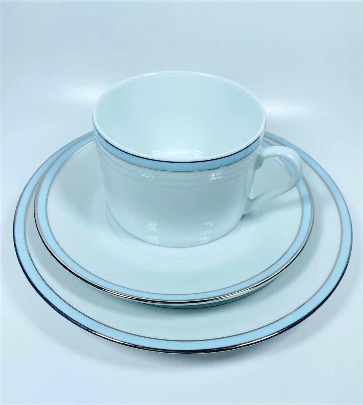 3 Pz Set Porcelaine De Sologne Tendance Blu Teacup, Sauser E Piastra - $34.63
