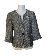 Coldwater Creek Size 10 P Tweed One Button Blazer Jacket Black White 3/4... - $29.69