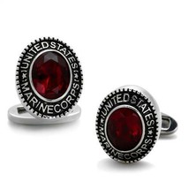 Cuff Links Stainless Steel Usmc Marine Corps Faceted Synthetic Siam Red Stone - £27.74 GBP