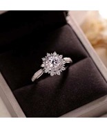 925 Silver Round Moissanite Diamond Ring 925 Silver Floral Engagement Ring  - $219.76 CAD
