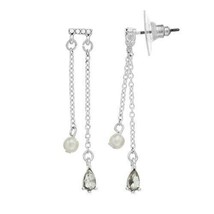 LC Lauren Conrad Faux Pearl Crystal Drop Dangle Bar Silver Chain Earrings NWT - £9.74 GBP