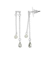 LC Lauren Conrad Faux Pearl Crystal Drop Dangle Bar Silver Chain Earring... - $236.25 MXN