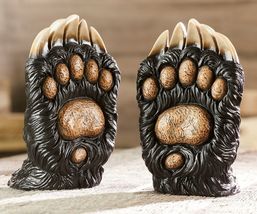 Bear Paw Book Ends Set with Claws Polyresin 7.3" High Bookends Brown Textured image 3