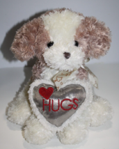 Dan Dee Valentines Dog Tan Cream Plush Stuffed Sits 12&quot; Hugs Heart Bow Soft Toy - £18.27 GBP