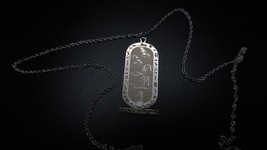 Vintage Silver AmoryFe Egyptian Cartouche Necklace 18&quot; - £23.71 GBP
